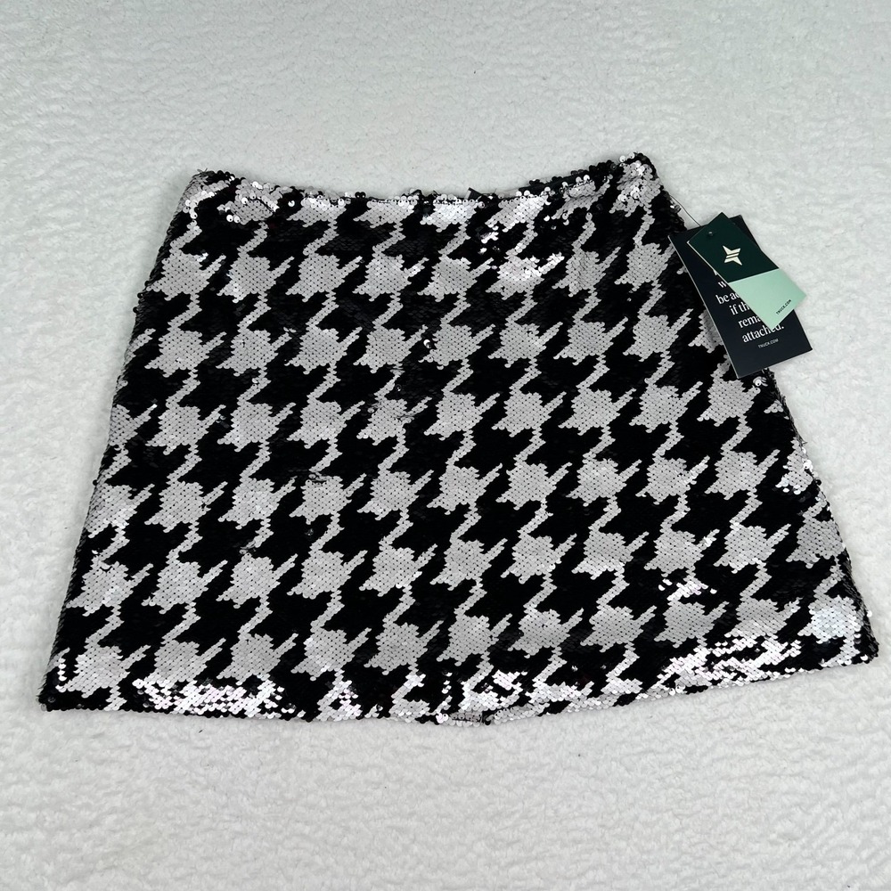 NWT Tuckernuck Meg Mini Skirt Womens 4 Houndstooth Sequin Events Black and White